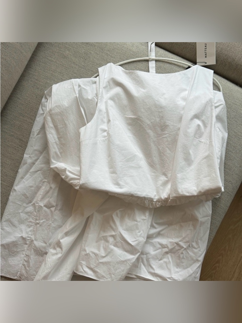 Matteau 100% Cotton Poplin White Sleeveless Boat Neck Tie Back Midi Dress Pocket - Picture 16 of 16